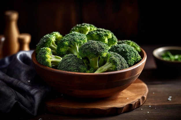 Brocoli vert frais dans un bol en bois