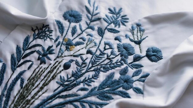 Photo broderie bleue sur fond blanc