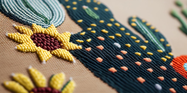 Broderie de cactus sur fil de toile AI générative