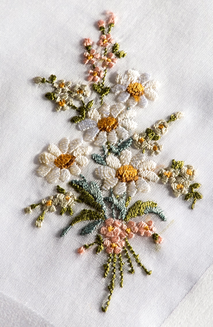 Photo broderie décorative d'un bouquet de fleurs