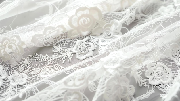 Photo une broderie florale délicate et complexe sur un tissu blanc créant un motif beau et élégant