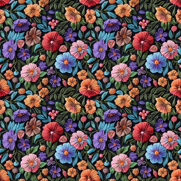 Broderie florale à partir de motifs sans couture de laine de tricot