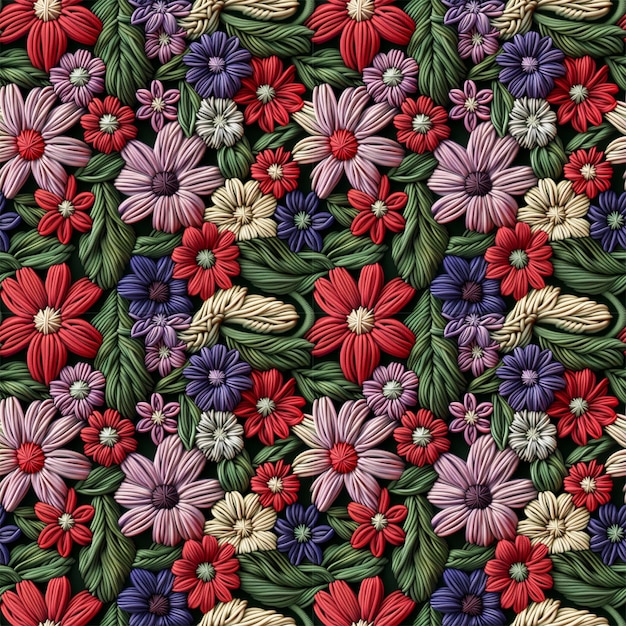 Broderie florale à partir de motifs sans couture de laine de tricot