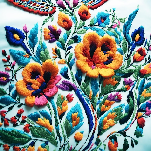 Broderie mexicaine avec des fleurs coloréesGenerative Ai