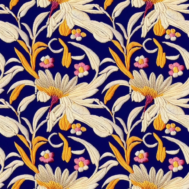 Photo broderie modèle sans couture floral fleurs répétant fond de tissu oriental illustration 3d