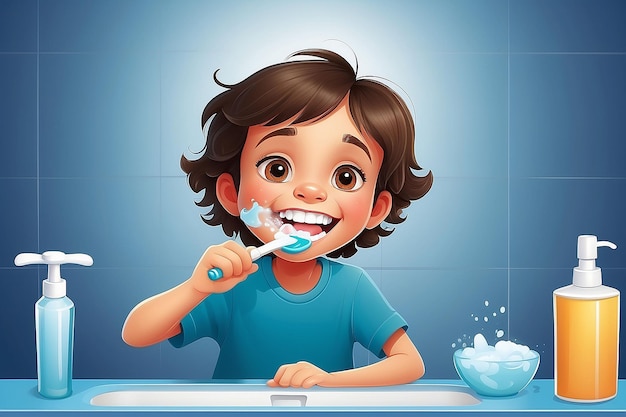Photo brossage des dents illustration vectorielle d'un enfant se brossant les dents le fichier eps est disponible