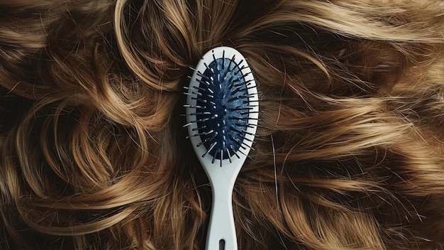 Une brosse à cheveux avec beaucoup de cheveux féminins