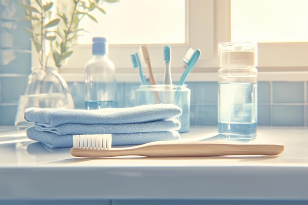 Une brosse à dents et un dentifrice sur le comptoir de la salle de bain