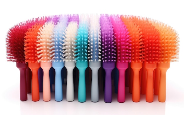 les brosses à cheveux en plastique ont l'air 3D sur fond blanc