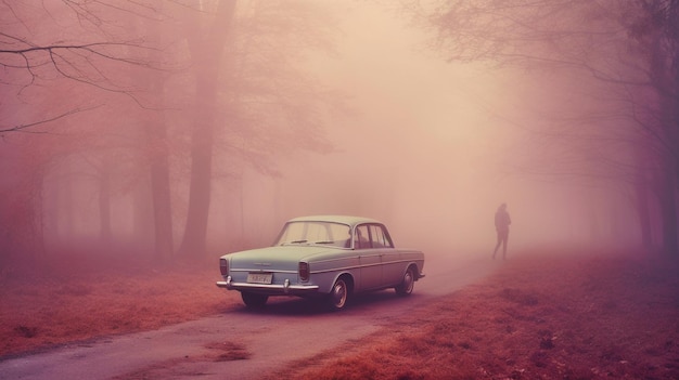 brouillard au sol au crépuscule