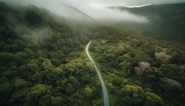 Brouillard et ciel de la chaîne de montagnes en vue aérienne générés par l'IA