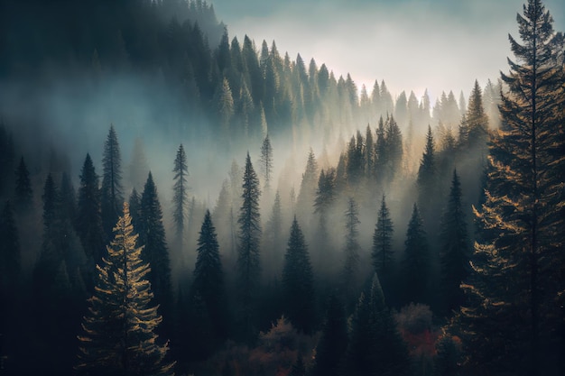 Brouillard sur la forêt IA générative