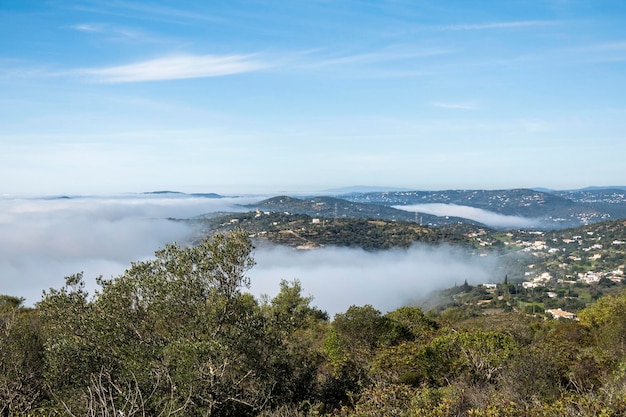 Brouillard matinal brumeux sur les collines