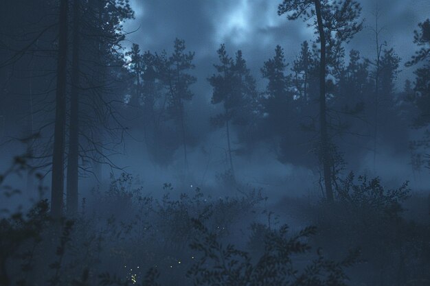 Photo un brouillard mystérieux s'enroule sur une forêt sombre.