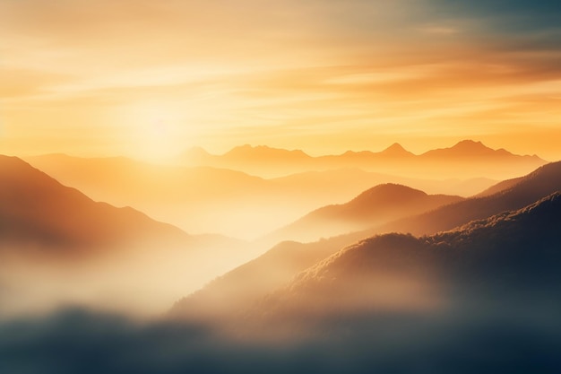 Le brouillard naturel et la lumière du soleil dans les montagnes