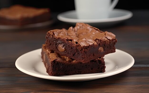 Un brownie au chocolat en gros plan sur un fond de café dessert sucré boulangerie aliments générés par ai