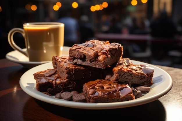 Brownie de Damas dans un café avec de la musique en direct avec une scène en bois générative IA