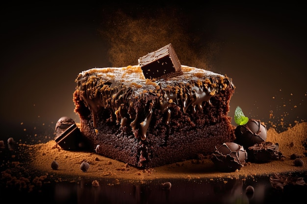 brownie savoureux avec du chocolat sur le dessus