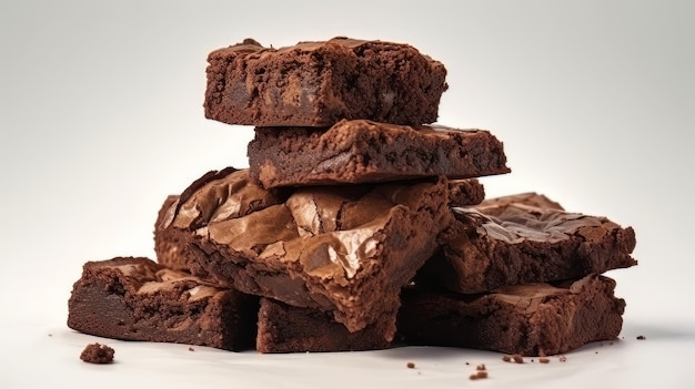 Brownies au chocolat sur fond blanc IA générative