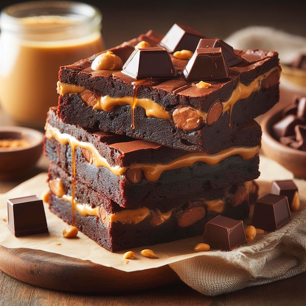 Brownies avec du beurre d'arachide et des gouttes de chocolat