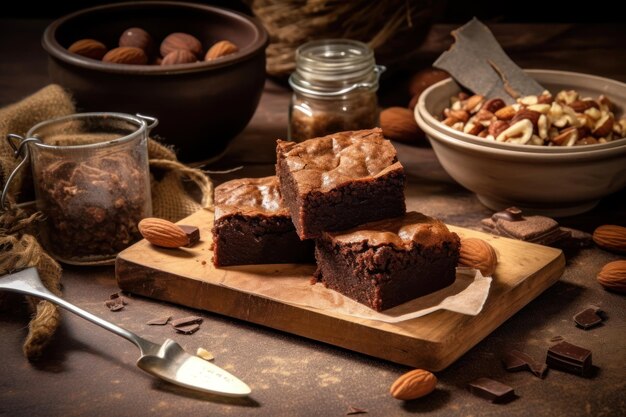 brownies avec garniture aux amandes publicité professionnelle photographie alimentaire