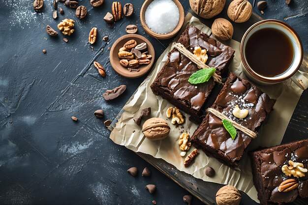 Photo brownies, noix et café à bord