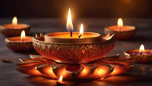 Brûler Diwali diya et brûler une bougie dans le ciel ai génératif