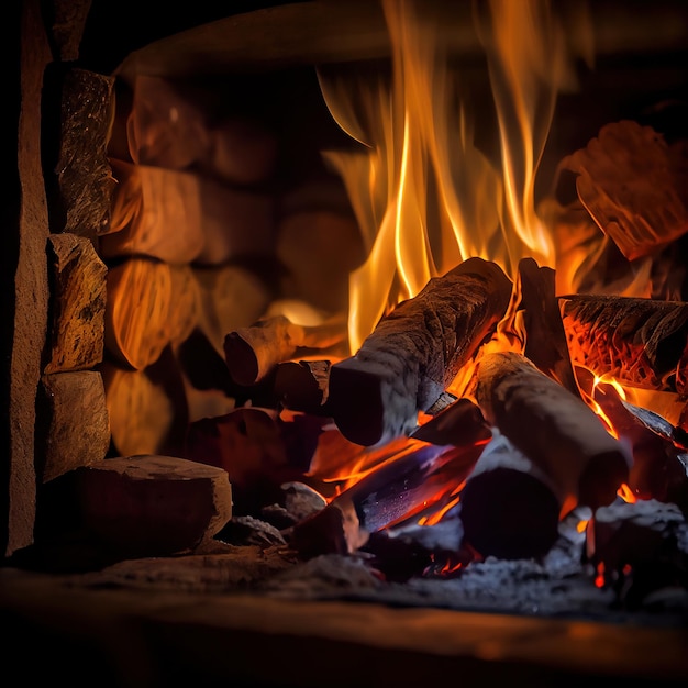 Brûler du bois dans un poêle cheminée dans une maison de campagne Un poêle rustique avec un feu ardent lumineux