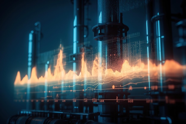 Brûleur à gaz et graphique avec données Illustration de l'IA générative