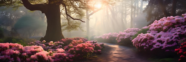 Photo la brume du matin et la splendeur colorée une vision de rêve d'un jardin d'azalées en pleine floraison