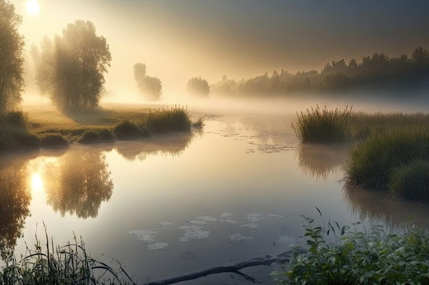 Brume matinale sur l'eau en été rivière brume sur la rivière