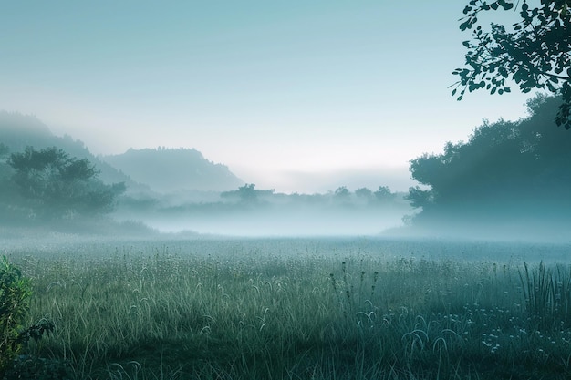 Une brume matinale tranquille enveloppant un mead paisible