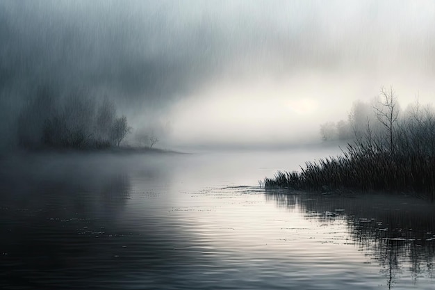 Brume sur la rivière et la surface de l'eau le jour brumeux