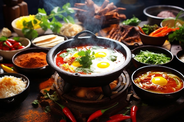 Brunch buffet avec une variété de plats internationaux