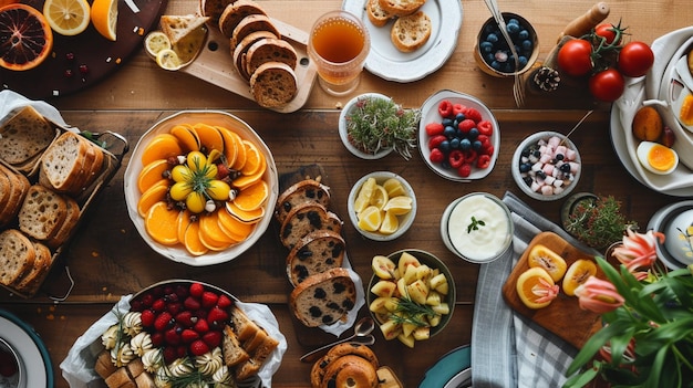 Brunch classique du dimanche Vue supérieure générative Ai