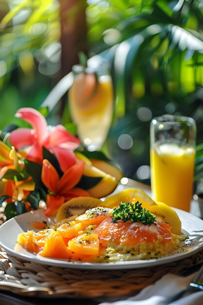 Photo un brunch délicieux avec des fruits vibrants