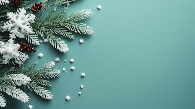 Brunchs d'arbre de Noël sur l'espace de copie de fond vert clair