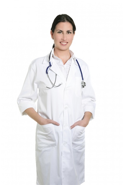 Brunette Belle Femme Médecin Isolé Sur Blanc