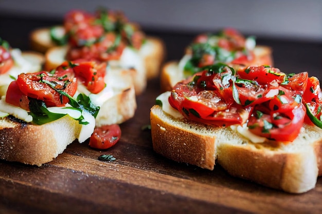 Bruschetta aux tomates et fromage sur baguette cuisine italienne au restaurant