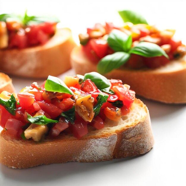 Bruschetta sur fond blanc