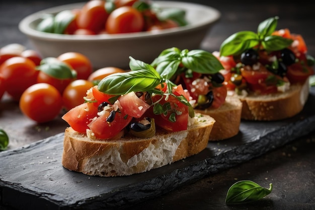 Bruschetta fraîche sur l'assiette