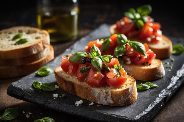 Bruschetta fraîche sur l'assiette