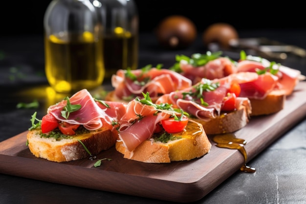 Bruschetta de jambon serrano avec un peu d'huile d'olive