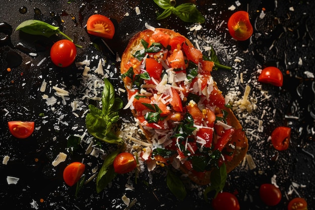 Bruschetta avec sauce tomate cerise et fromage parmesan IA générative