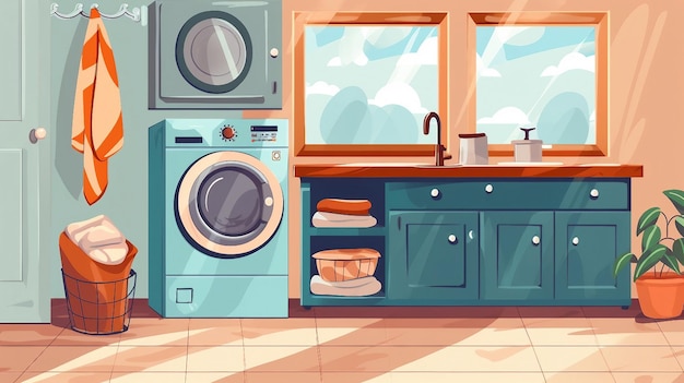 Buanderie Avec Lave-linge Sèche-linge Et Autres Articles Illustration Ai  Générée