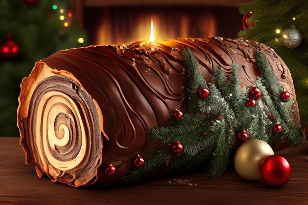 Bûche de Noël maison traditionnelle ou Buche de Noel Generative Ai