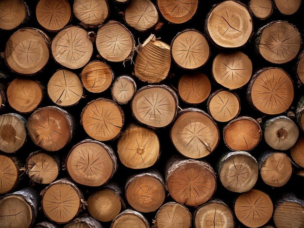 les bûches de bois sont empilées en gros tas dans le style d'images inspirées de la nature