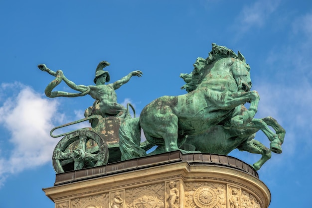 Budapest, Hongrie 19.08.2021. Monument au millénaire de la Hongrie sur une place des héros à Budapest un matin d'été ensoleillé