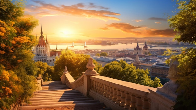 Budapest Hongrie magnifique lever de soleil d'été doré