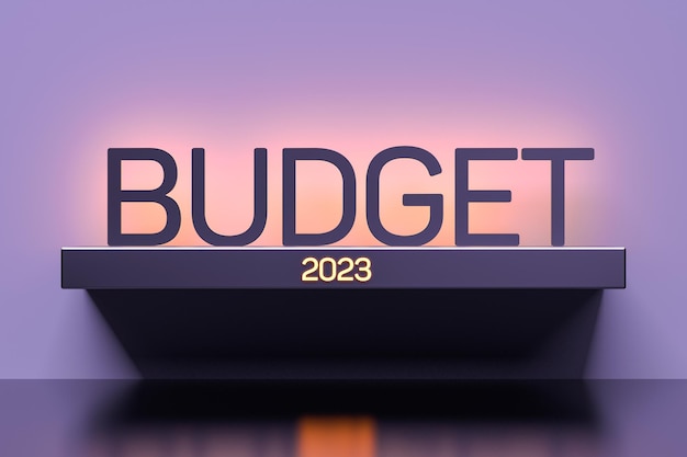 BUDGET 2023 concept 2023 budget texte avec surbrillance concept financier fond d'écran rendu 3D